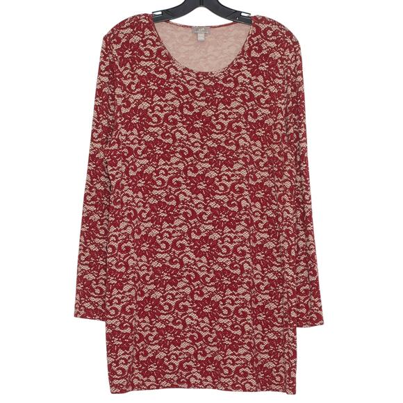 J Jill Tunic Top Wearever Collection Boho Cottage Retro Lace Print Red Large - Picture 1 of 6